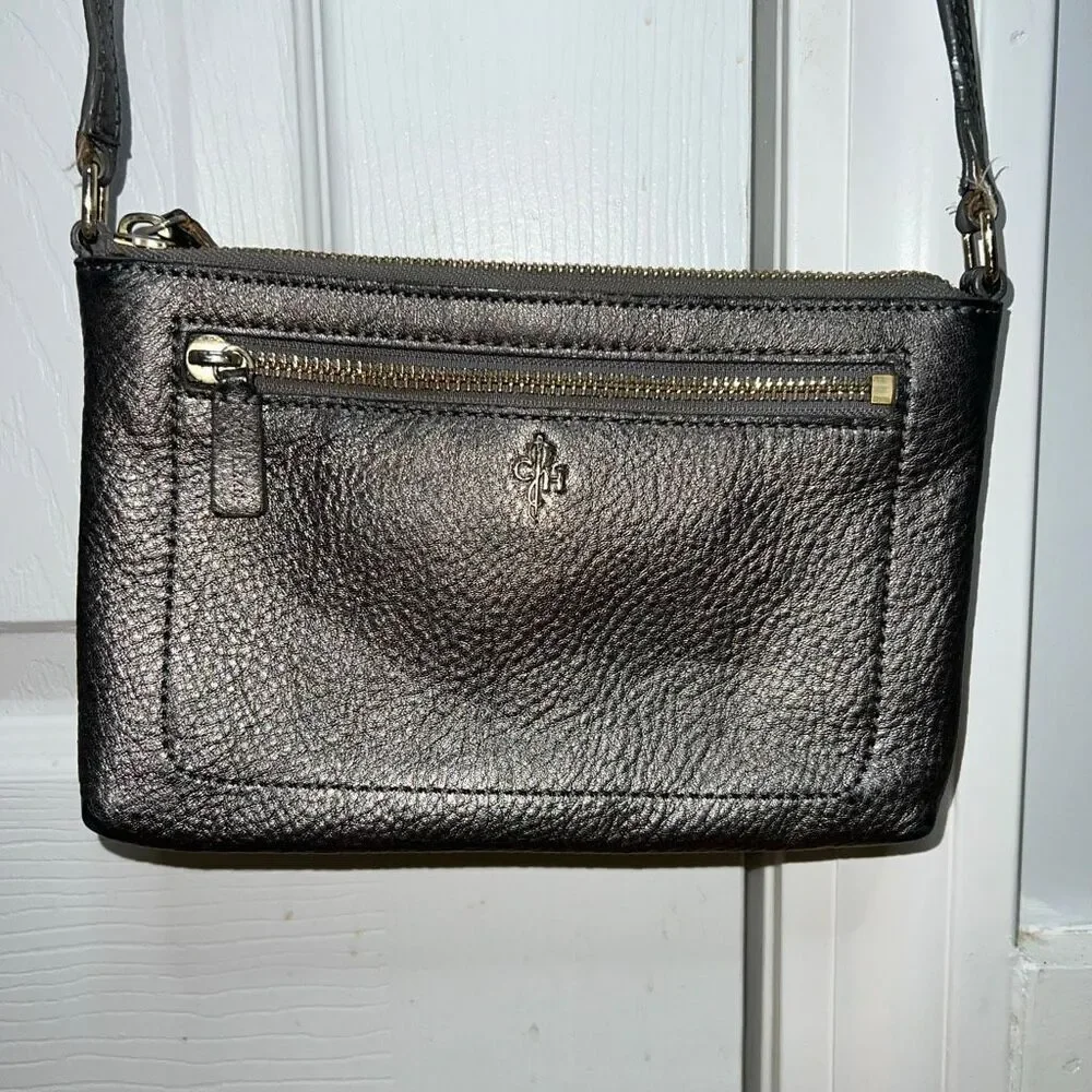 Cole Haan Gun Metal Small Crossbody Purse, Adjustable Buckle Long Strap Metallic